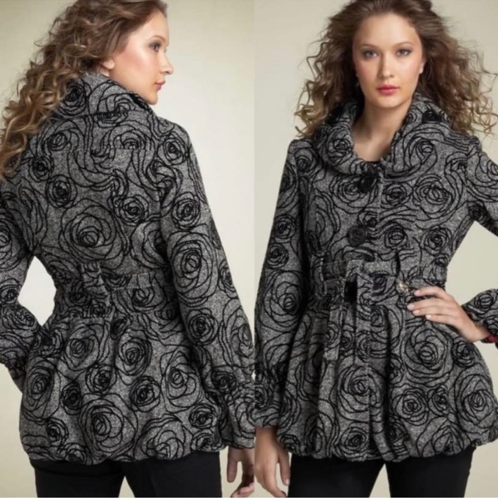 Betsey Johnson Rose Garden Tweed Wool Blend Coat Sz 2 Coquette Whimsigoth Artsy